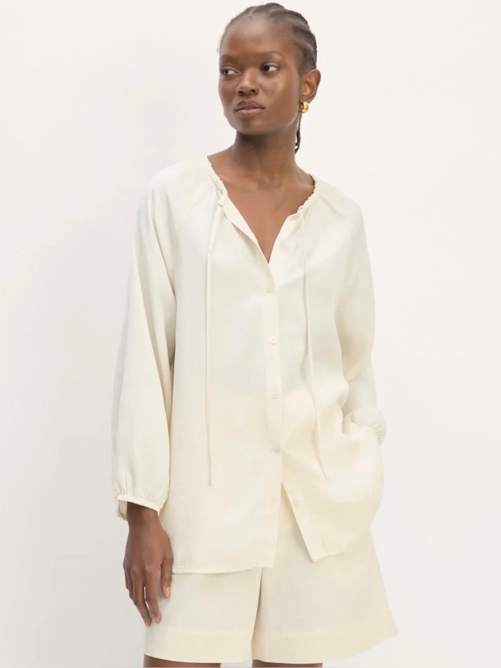 NWT Everlane women's THE GATHERED SHIRT IN BUTTERLITE cream Sz XL